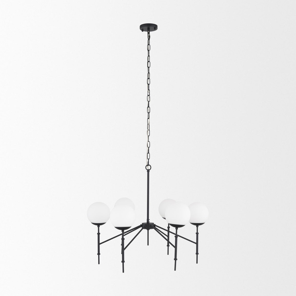 Mercana Edie Matte Black Metal w/ Frosted Glass Globes 6-Light Chandelier