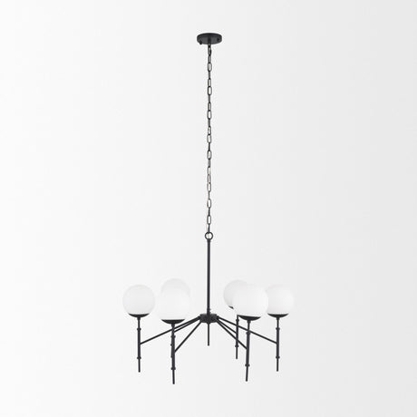 Mercana Edie Matte Black Metal w/ Frosted Glass Globes 6-Light Chandelier