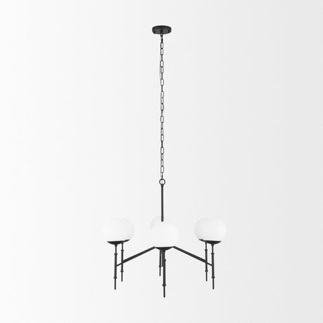 Mercana Edie Matte Black Metal w/ Frosted Glass Globes 6-Light Chandelier
