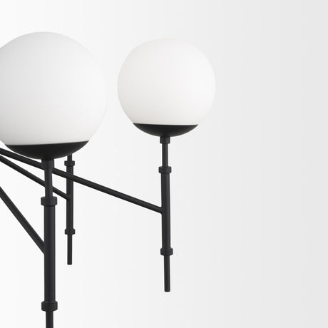 Mercana Edie Matte Black Metal w/ Frosted Glass Globes 6-Light Chandelier