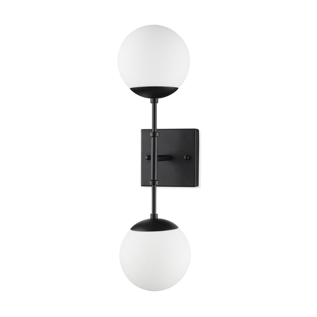 Mercana Edie Matte Black Metal w/ Frosted Glass Globes 2-Light Wall Sconce