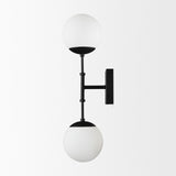 Mercana Edie Matte Black Metal w/ Frosted Glass Globes 2-Light Wall Sconce