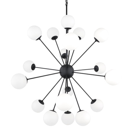 Mercana Barbara Matte Black Metal w/ Frosted Glass Globes 18-Light Chandelier