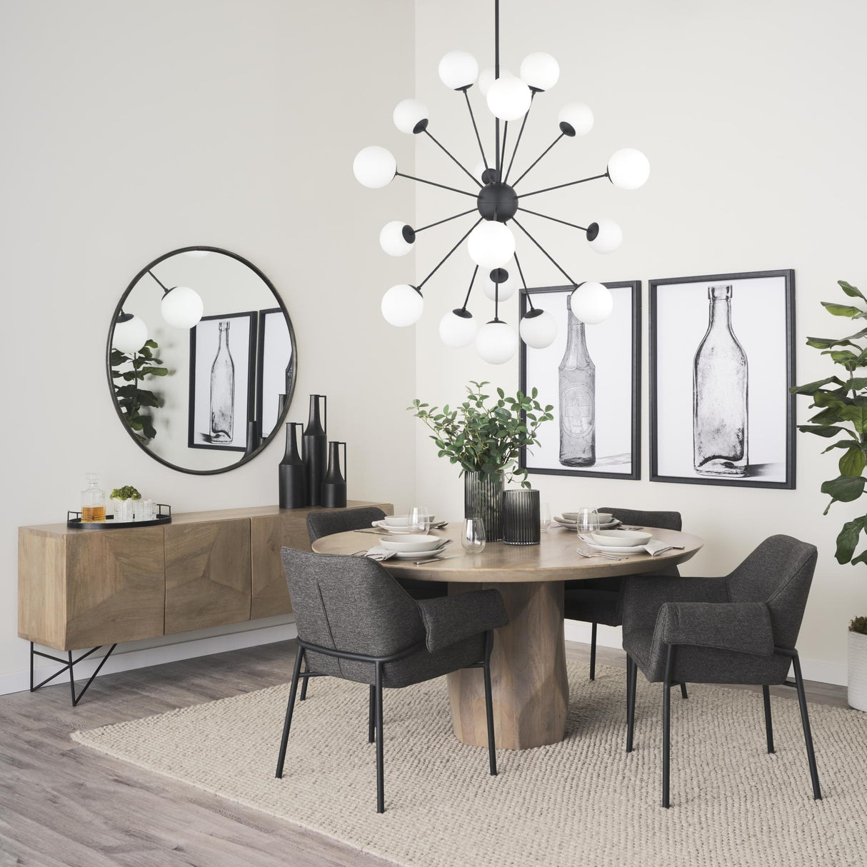 Mercana Barbara Matte Black Metal w/ Frosted Glass Globes 18-Light Chandelier