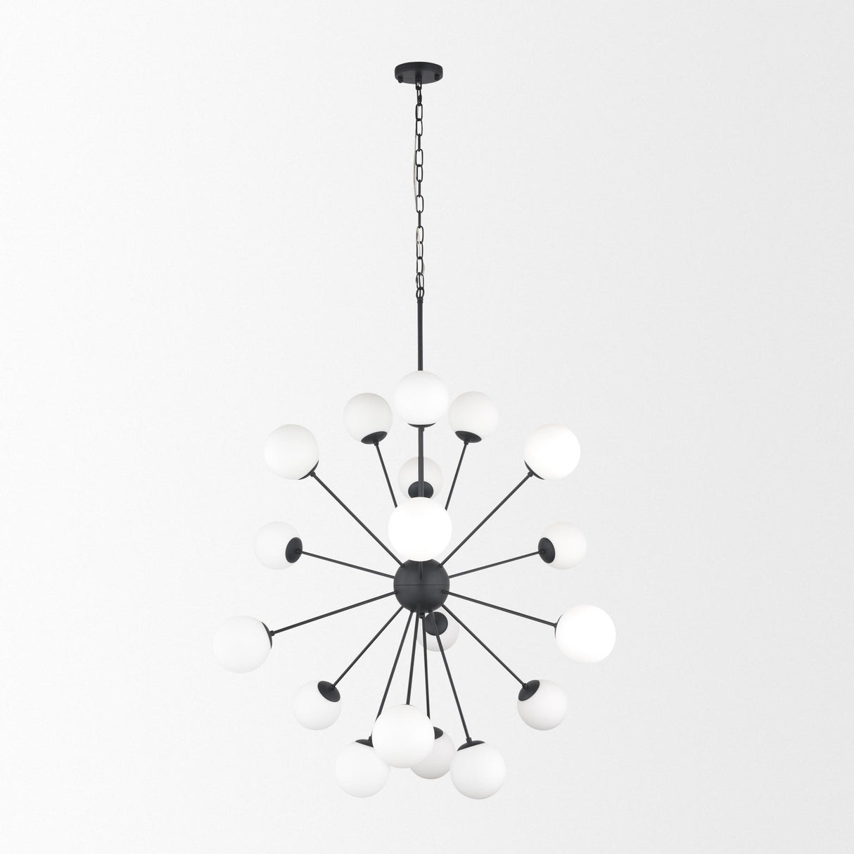 Mercana Barbara Matte Black Metal w/ Frosted Glass Globes 18-Light Chandelier