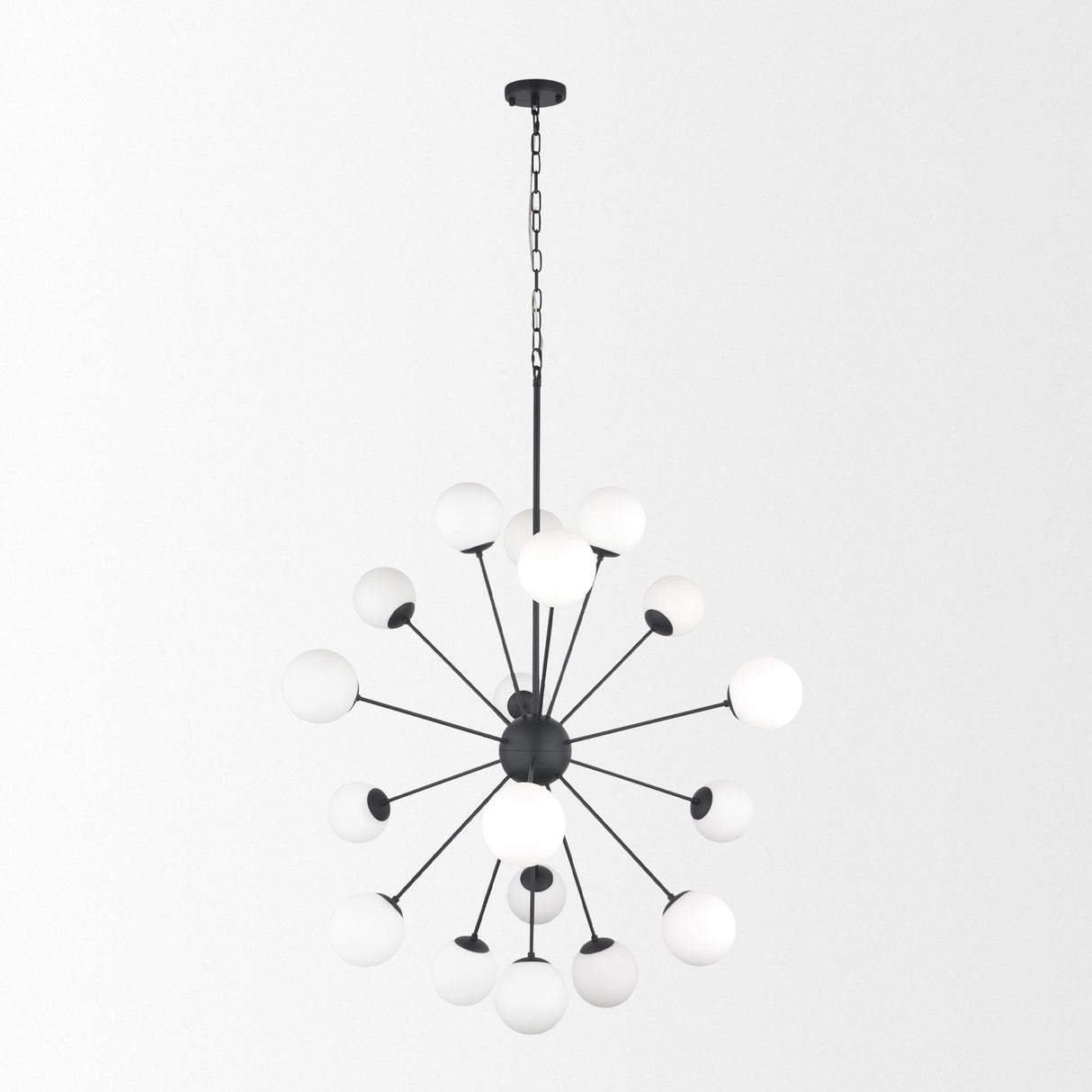 Mercana Barbara Matte Black Metal w/ Frosted Glass Globes 18-Light Chandelier