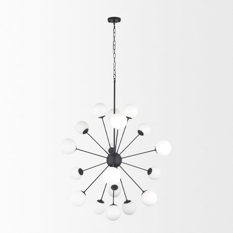 Mercana Barbara Matte Black Metal w/ Frosted Glass Globes 18-Light Chandelier