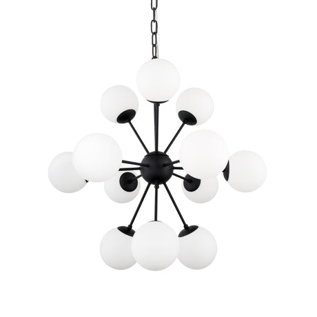 Mercana Barbara Matte Black Metal w/ Frosted Glass Globes 11-Light Chandelier