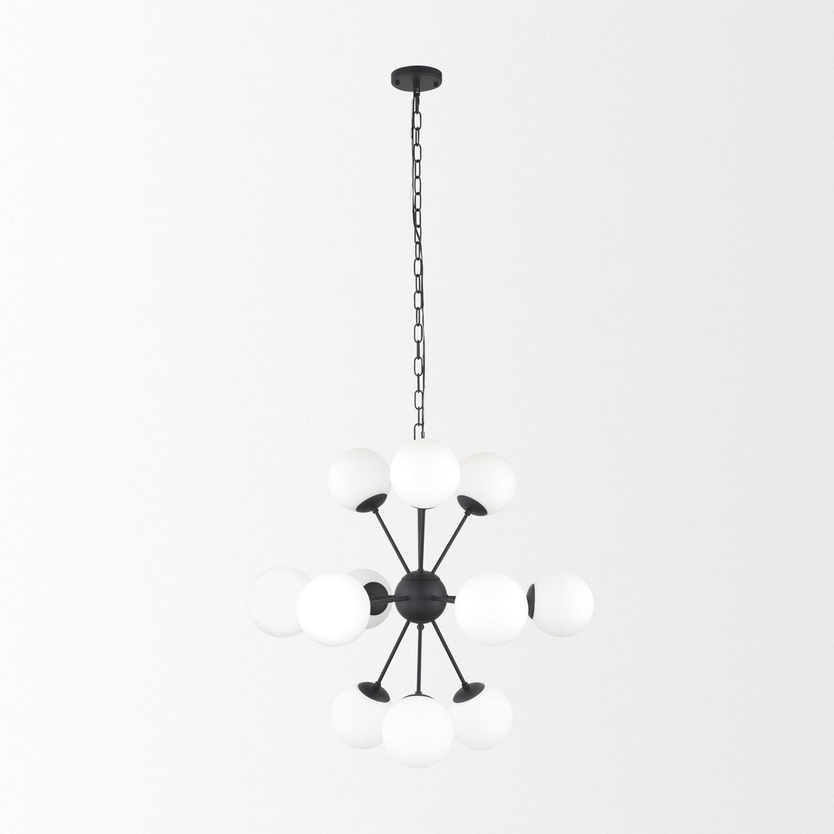 Mercana Barbara Matte Black Metal w/ Frosted Glass Globes 11-Light Chandelier