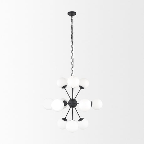 Mercana Barbara Matte Black Metal w/ Frosted Glass Globes 11-Light Chandelier