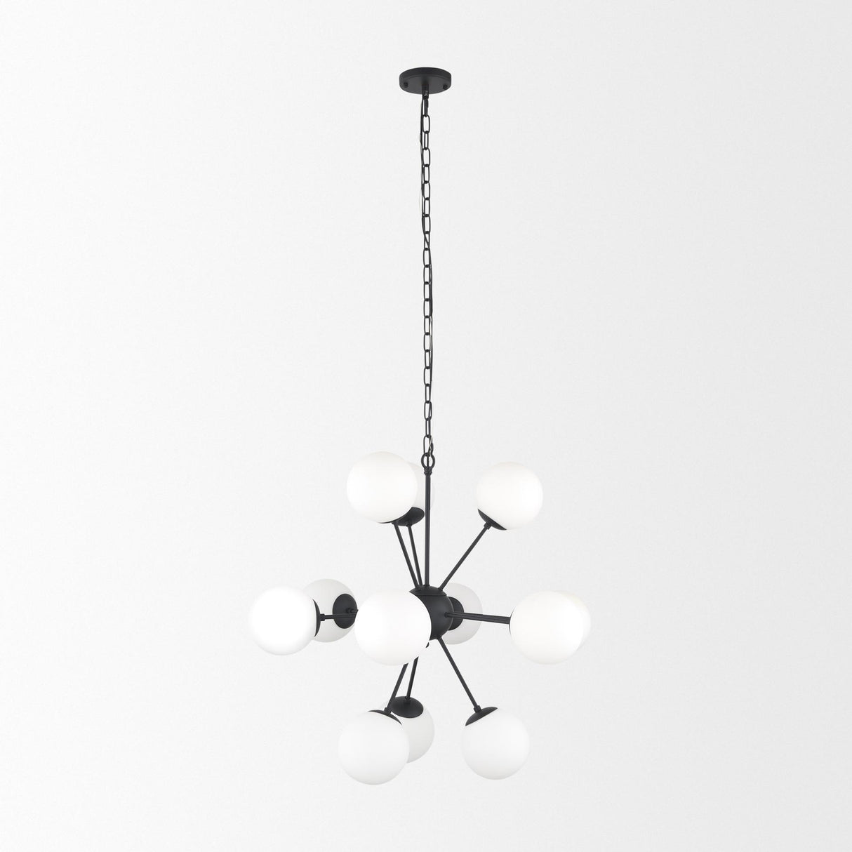 Mercana Barbara Matte Black Metal w/ Frosted Glass Globes 11-Light Chandelier