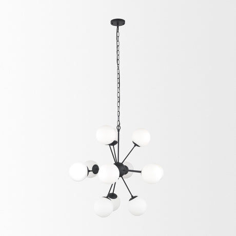 Mercana Barbara Matte Black Metal w/ Frosted Glass Globes 11-Light Chandelier