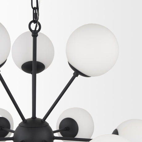 Mercana Barbara Matte Black Metal w/ Frosted Glass Globes 11-Light Chandelier