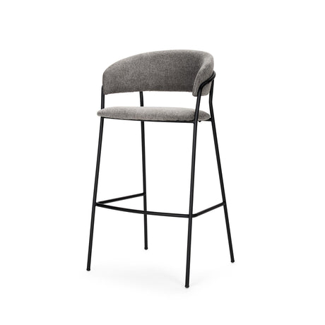 Mercana Carolyn Bar Stool w/ Gray Fabric & Matte Black Metal