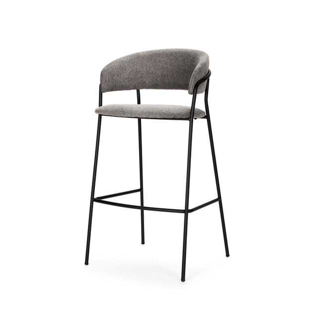 Mercana Carolyn Bar Stool w/ Gray Fabric & Matte Black Metal