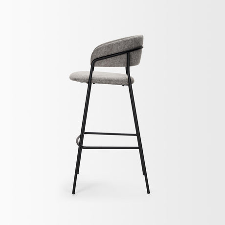 Mercana Carolyn Bar Stool w/ Gray Fabric & Matte Black Metal