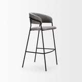 Mercana Carolyn Bar Stool w/ Gray Fabric & Matte Black Metal