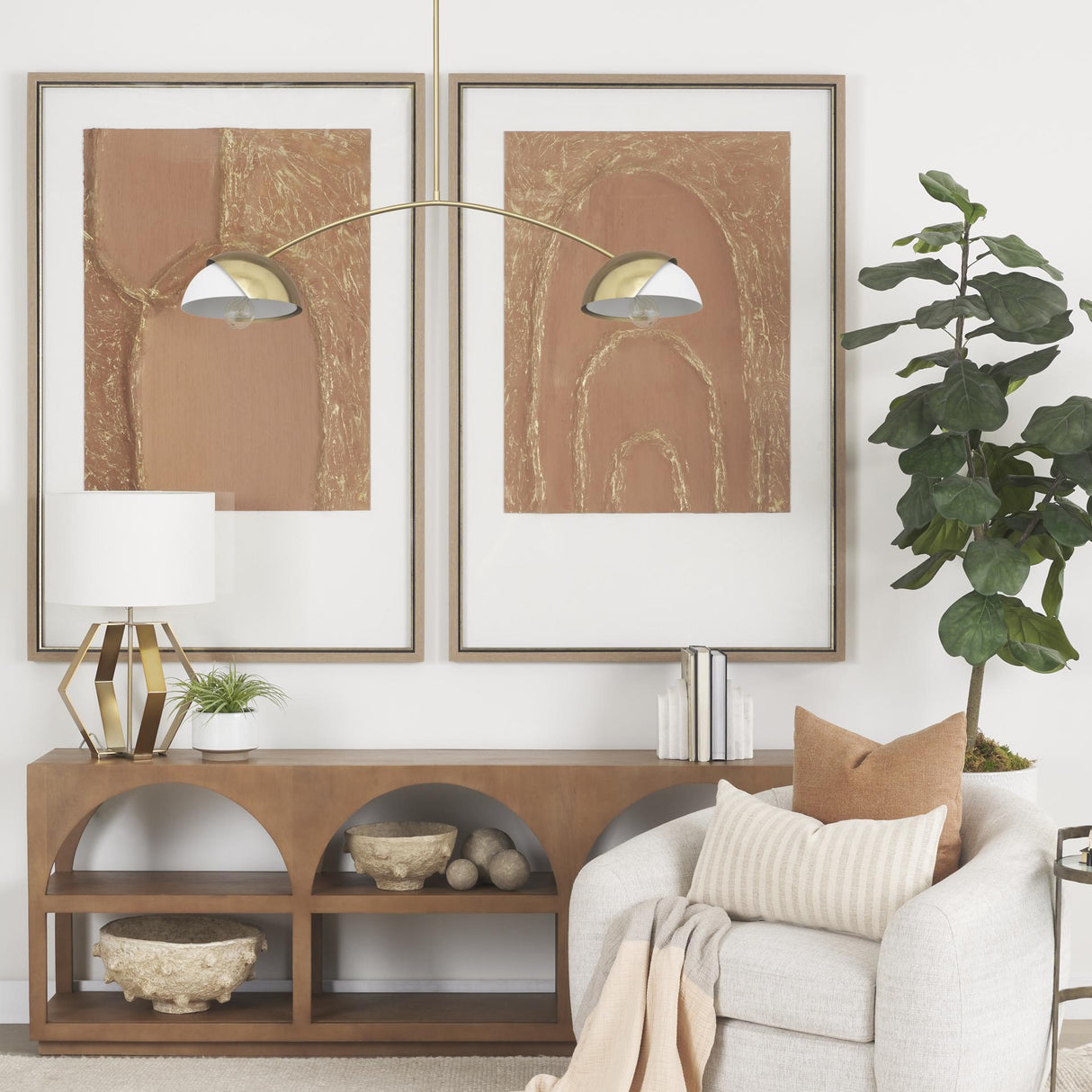 Mercana Cybill Brushed Brass w/ White Metal Shades 2-Light Chandelier