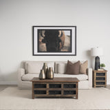 Mercana Wilton Brown Wood w/ 12 Black Metal Drawers Coffee Table