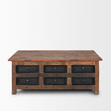 Mercana Wilton Brown Wood w/ 12 Black Metal Drawers Coffee Table