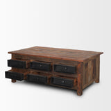 Mercana Wilton Brown Wood w/ 12 Black Metal Drawers Coffee Table