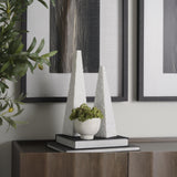 Mercana Pyramis White Rough Marble Obelisk 13"