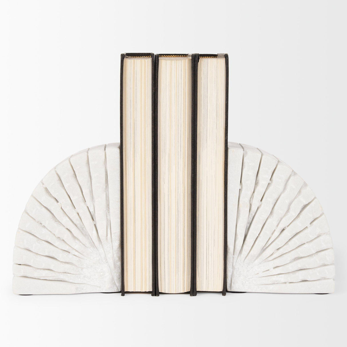 Mercana Stept White Marble Bookends w/rough carving (set of 2)