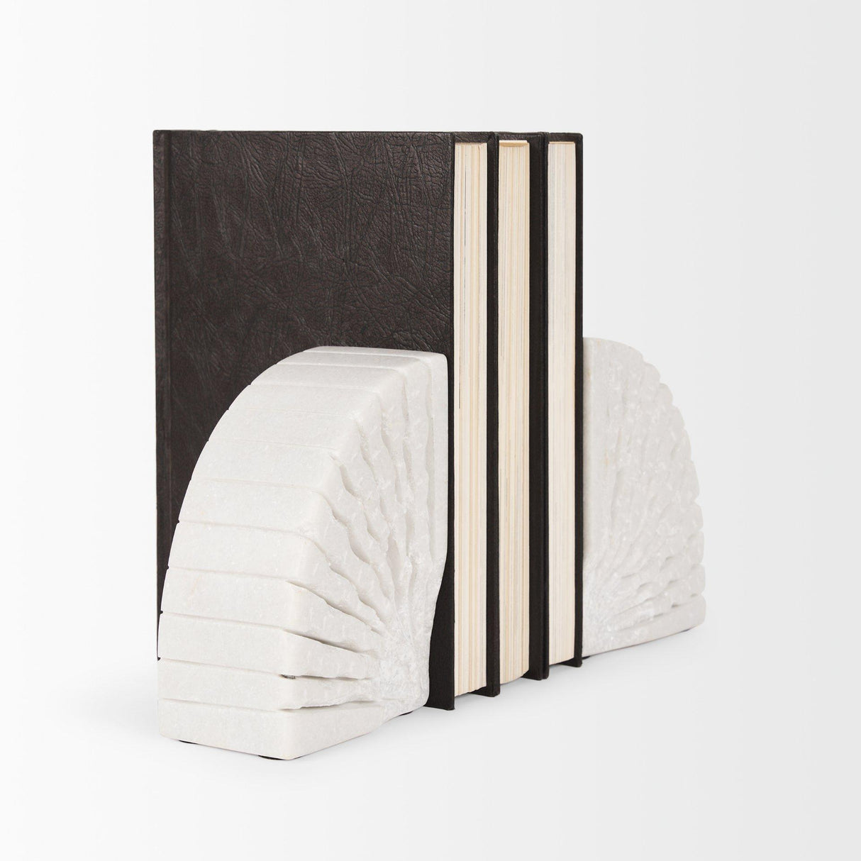 Mercana Stept White Marble Bookends w/rough carving (set of 2)