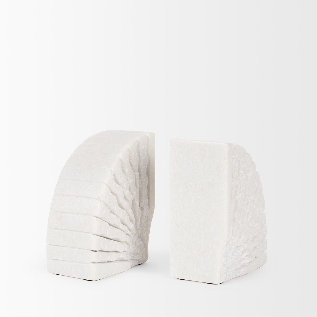 Mercana Stept White Marble Bookends w/rough carving (set of 2)