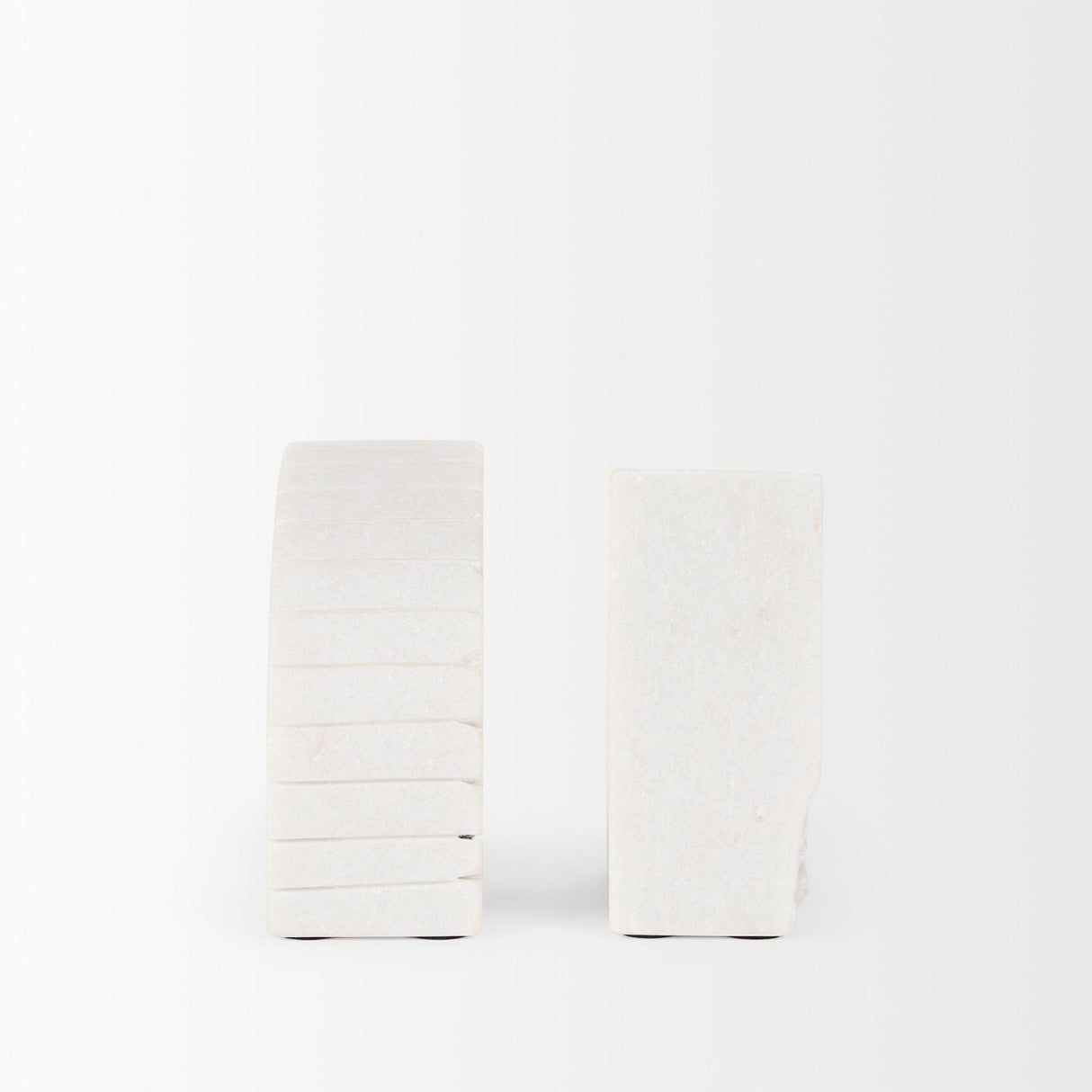 Mercana Stept White Marble Bookends w/rough carving (set of 2)