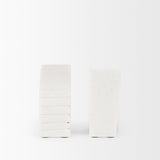 Mercana Stept White Marble Bookends w/rough carving (set of 2)