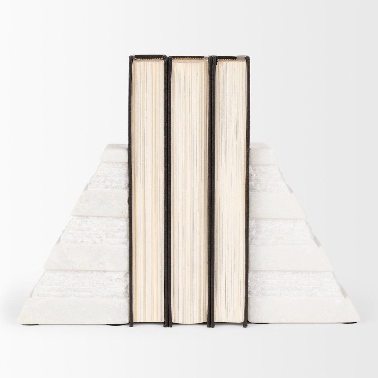 Mercana Cavetto White Marble Bookends w/rough carving S/2