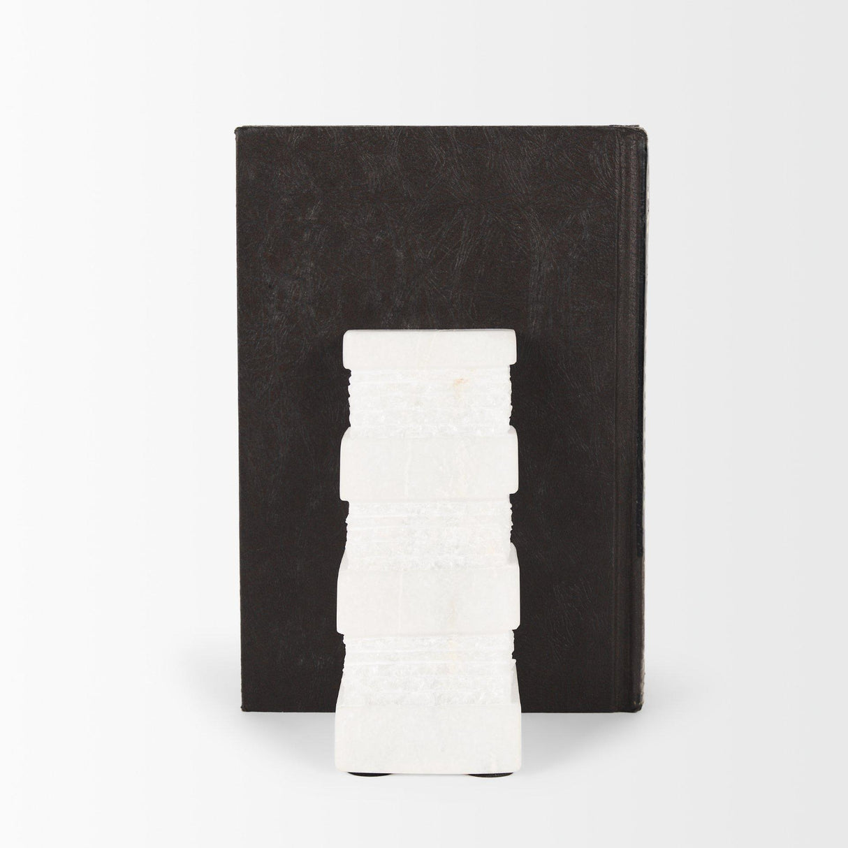 Mercana Cavetto White Marble Bookends w/rough carving S/2