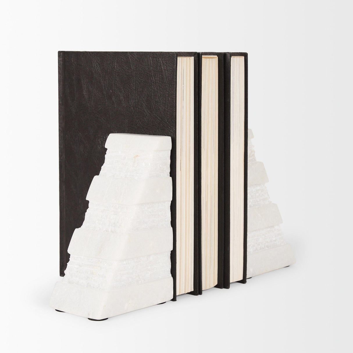 Mercana Cavetto White Marble Bookends w/rough carving S/2