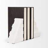 Mercana Cavetto White Marble Bookends w/rough carving S/2