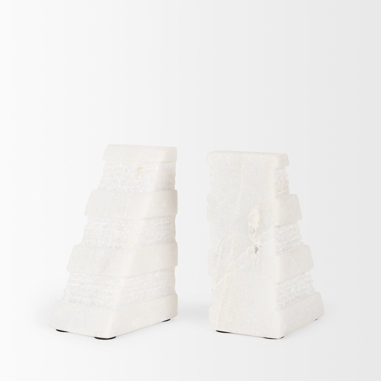 Mercana Cavetto White Marble Bookends w/rough carving S/2