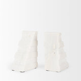 Mercana Cavetto White Marble Bookends w/rough carving S/2