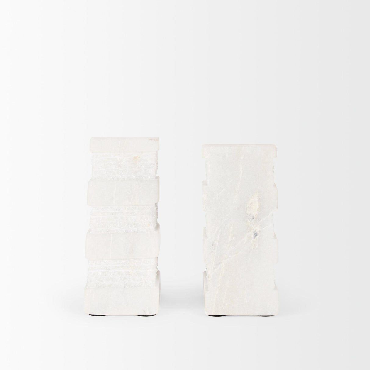 Mercana Cavetto White Marble Bookends w/rough carving S/2