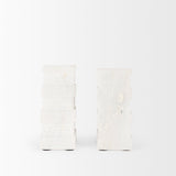 Mercana Cavetto White Marble Bookends w/rough carving S/2