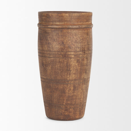 Mercana Porta Large Medium Brown Reclaimed Wooden Pot