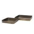 Mercana Varun Square Antiqued Brass Metal Tray (Set of 2)