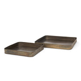 Mercana Varun Square Antiqued Brass Metal Tray (Set of 2)