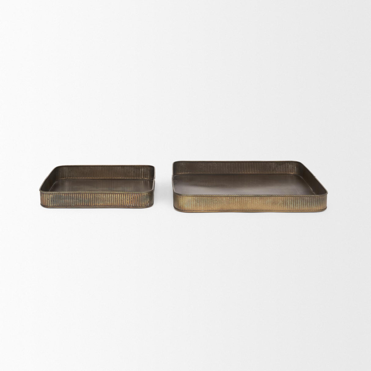 Mercana Varun Square Antiqued Brass Metal Tray (Set of 2)
