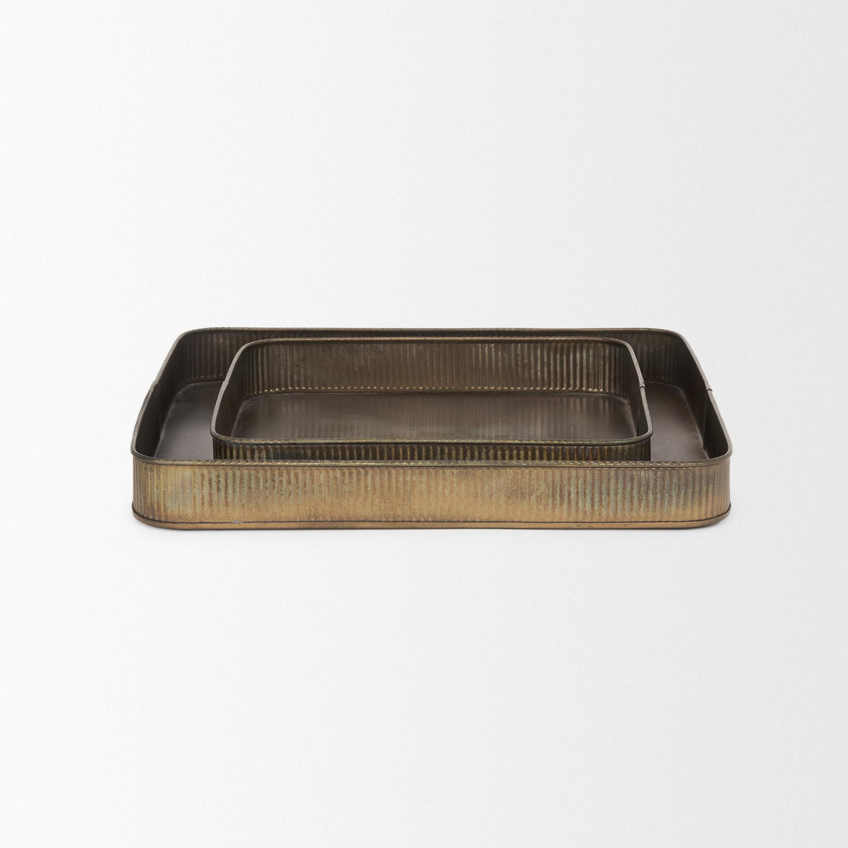 Mercana Varun Square Antiqued Brass Metal Tray (Set of 2)