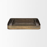 Mercana Varun Square Antiqued Brass Metal Tray (Set of 2)