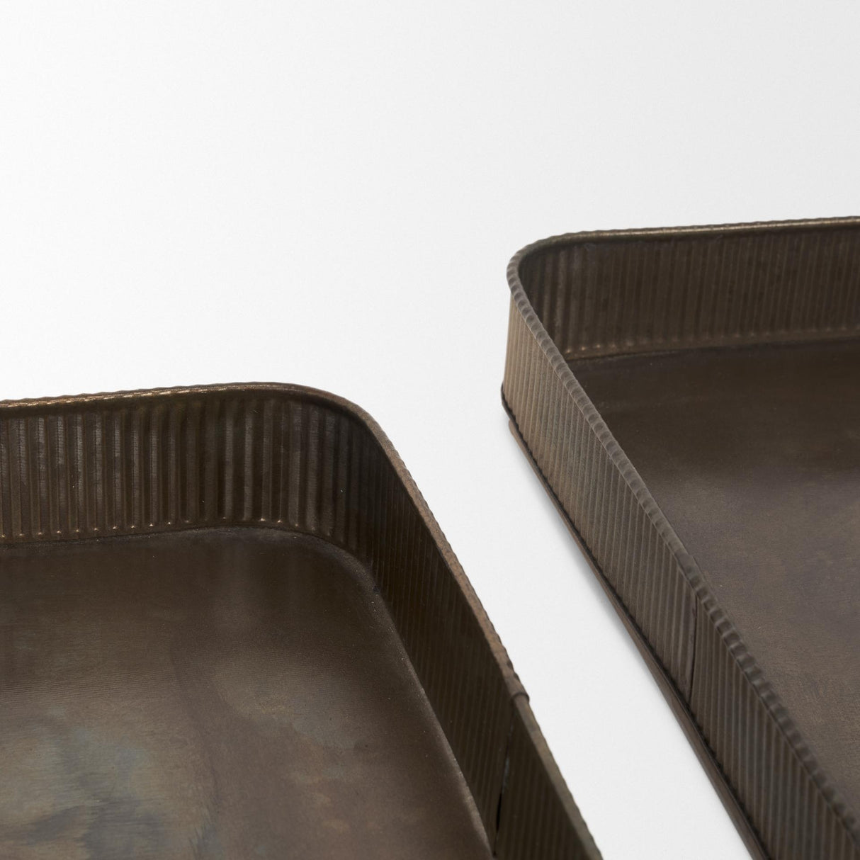 Mercana Varun Square Antiqued Brass Metal Tray (Set of 2)