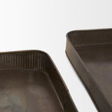 Mercana Varun Square Antiqued Brass Metal Tray (Set of 2)