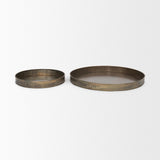 Mercana Varun Round Antiqued Brass Metal Tray (Set of 2)