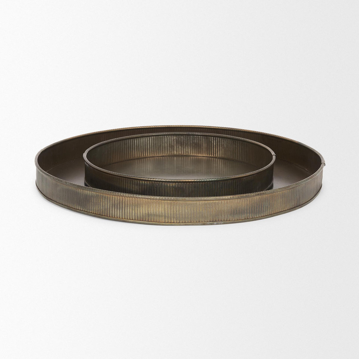 Mercana Varun Round Antiqued Brass Metal Tray (Set of 2)