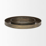 Mercana Varun Round Antiqued Brass Metal Tray (Set of 2)